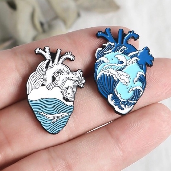 Heart Whale and Waves Enamel Pin Set - Picture 2 of 3